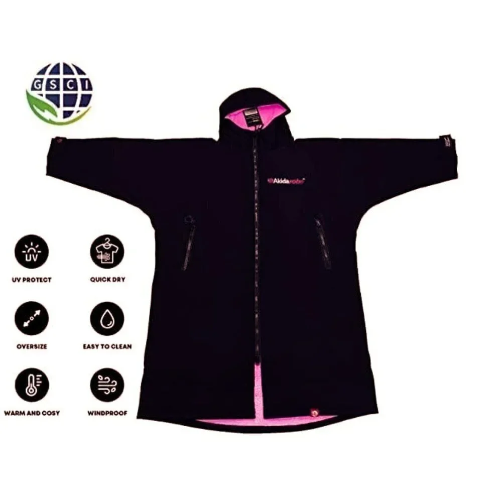 Akida Robe Black Pink Fleece Lining Oversized Changing Swim Parka NWT Kids XS